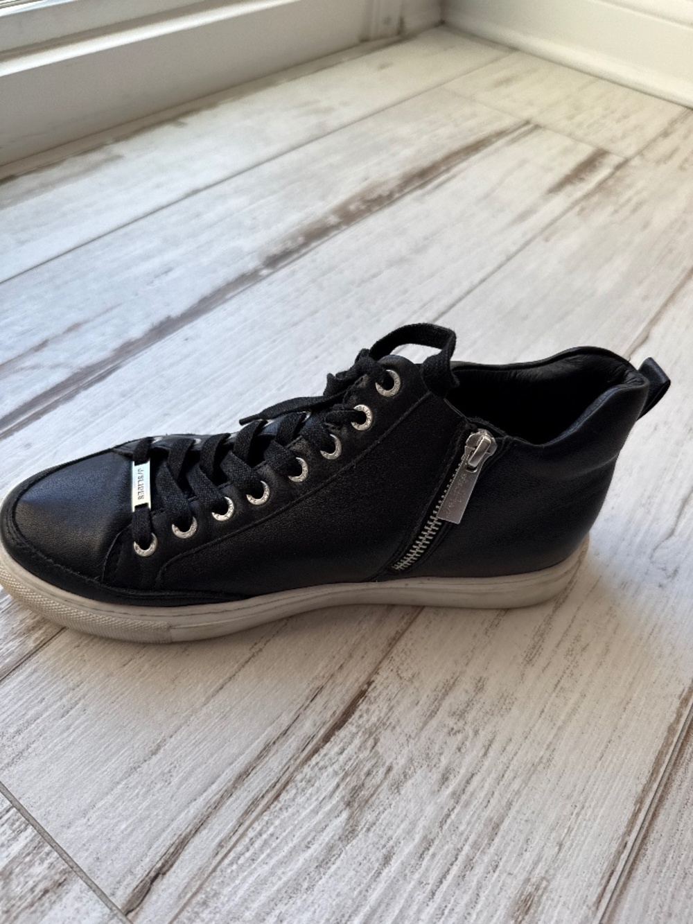 J slides black high top sneakers